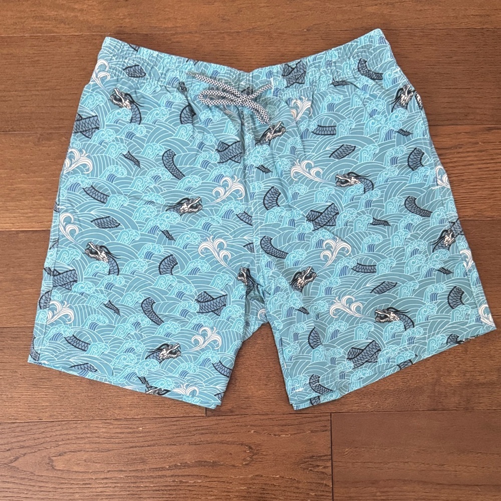 Men's Light Blue Chinese Dragon Swim Trunks